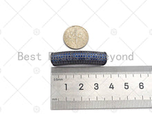 Load image into Gallery viewer, Cobalt CZ Micro Pave Half Full Pave Tube for Bracelet/Necklace, CZ Spacer Tube in Silver/Gold/Rose Gold/Black, Tube Beads, 38x8mm,sku#ML13