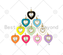 Load image into Gallery viewer, Colorful Enamel Heart Shape Pendant, 18K Gold Filled Big CZ Micro Pave Charm, Necklace Bracelet Charm Pendant,15x17mm,Sku#F1433