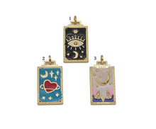 Load image into Gallery viewer, Gold Enamel Evil Eye Heart Moon On Rectangle Charm, Sku#JL111