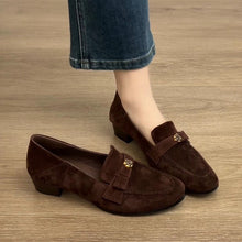 Load image into Gallery viewer, Women's Retro Camellia Sheepskin Loafers | Chunky Low Heel Slip-On Flats