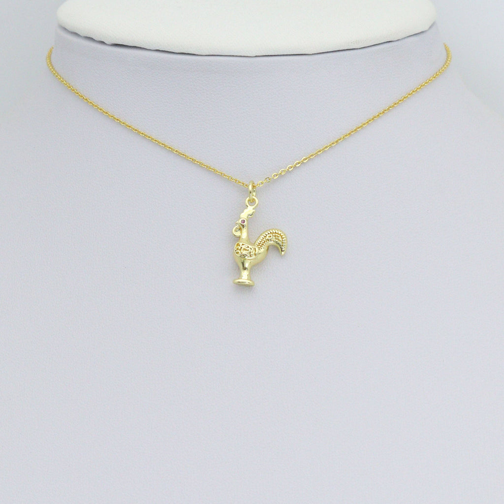 CZ Gold Rooster Charm Pendant, Sku#LK1197