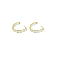 Load image into Gallery viewer, Gold Silver Baguette CZ oval shape Geometry Huggie Earrings, Sku#A239