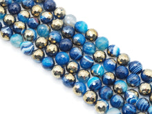 Load image into Gallery viewer, Half Gold Plated Blue Banded Agate Faceted Round Beads, 8mm/10mm, Sku#UA299