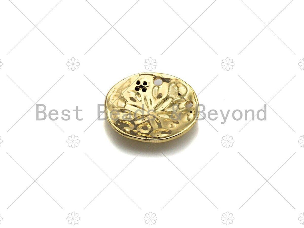 CZ Micro Pave Black CZ Square Pattern On Round Coin Shape Pendant, Dainty Gold Medallion Pendant,17mm, Sku#LK24