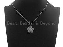 Load image into Gallery viewer, Antique Silver CZ Micro Pave Flower Pendant, Antique Silver Tone, Cubic Zirconia Pave Daisy Flower Charm Pendant, 24x26mm,sku#F1031