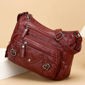 Women's PU Leather Crossbody Bag – Multi-Layer Spacious Shoulder Bag with Phone & Card Pockets