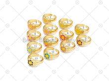 Load image into Gallery viewer, Enamel Smiley Face On Round Sunflower Open Ring, Sku#X281