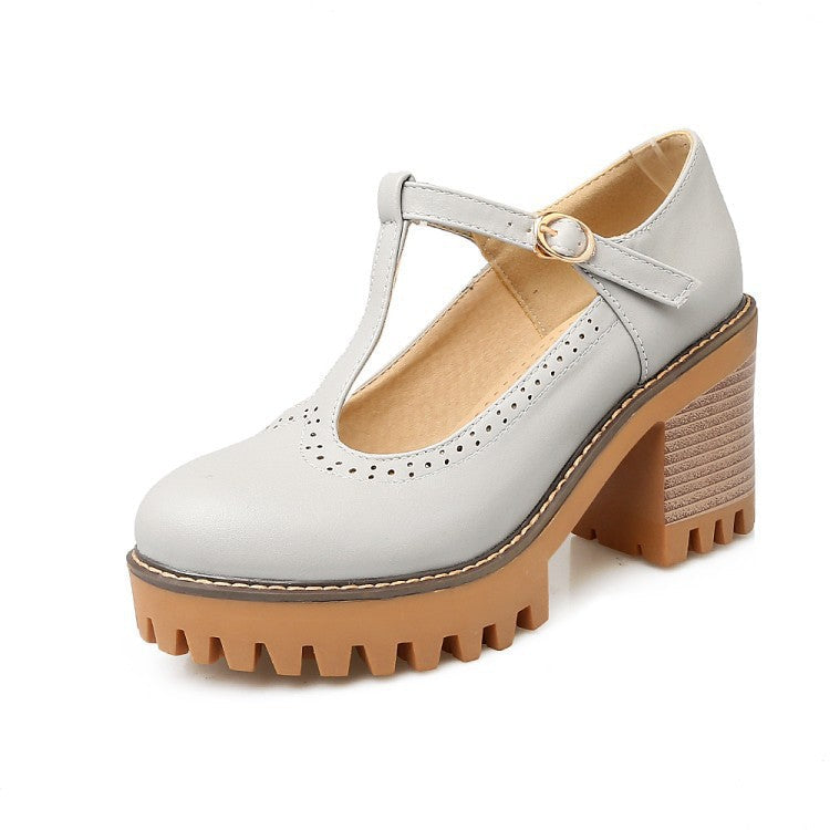 Women's Retro Lace-Trim Hidden Wedge High Heels | Low-Top Buckle Strap Shoes