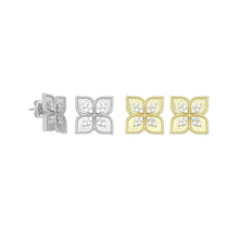 Load image into Gallery viewer, Clear CZ Gold Silver Flower Stud Earrings, Sku#A405