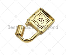 Load image into Gallery viewer, 18K Gold Pink Heart Padlock Clasp, CZ Micro Pave Clasp, Gold Padlock Clasp, Fancy Pave Lock,14x27mm,sku#K147