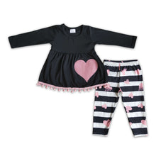 Load image into Gallery viewer, Heart embroidery pom pom tunic leggings set girls valentine's clothing