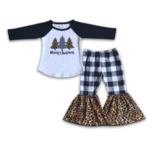 Load image into Gallery viewer, Merry Christmas plaid flare pants kids clothing set
