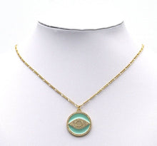 Load image into Gallery viewer, Gold CZ Light Green Enamel Evil Eye Round Coin Charm, Sku#LK718