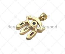 Load image into Gallery viewer, Gold Filled CZ Micro Pave Cobalt Blue Evil Eye Shape Pendant, 18K Gold Filled Evil Eye Charm, Necklace Bracelet Charm, 15x19mm, Sku#LD89