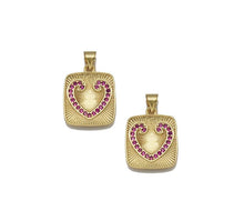 Load image into Gallery viewer, Fuchsia CZ Gold Heart On Square Tag Charm, Sku#LK759