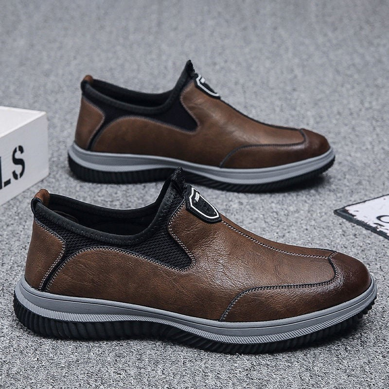 Men's Soft Leather Business Casual Breathable Dress Shoes - British Style Round Toe Slip-On Loafers