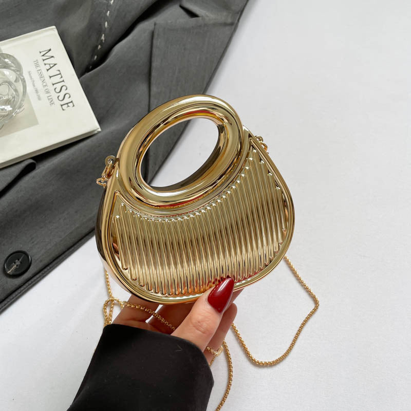 Contrast-Color Embossed Crescent Chain Shoulder Crossbody Bag