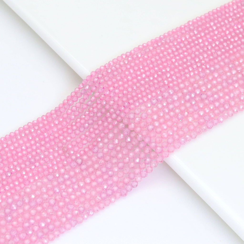 Pink CZ Round Faceted Beads, Sku#U1870