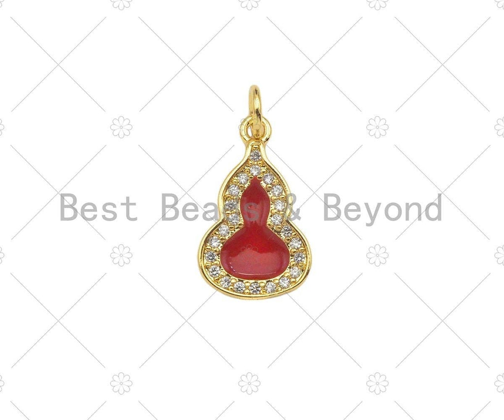 Enamel Pink/Red/Black/White Gourd Shape Pendant,CZ Micro Pave 18K Gold Enamel Charm,Enamel Jewelry,10x17mm,Sku#LK305