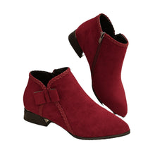 Load image into Gallery viewer, Women's Bow-Tie Pointed-Toe Chunky Heel Ankle Boots - Side Zipper Suede Boots