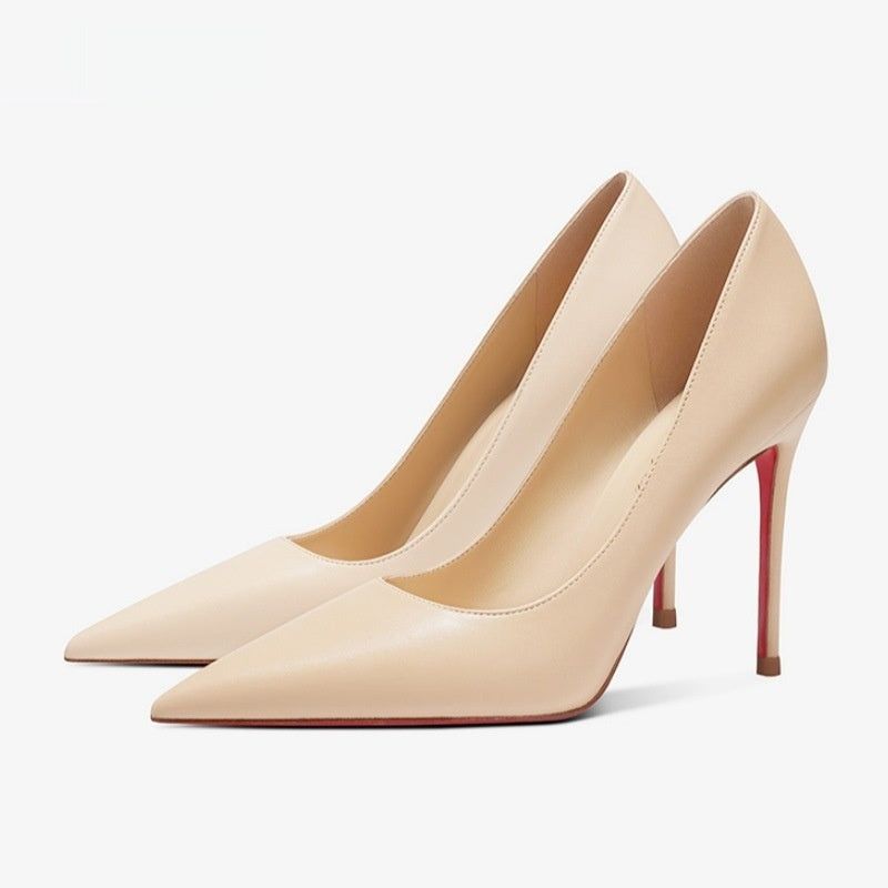 Women's Pointed-Toe Sheepskin Stiletto Pumps | Slip-On Leather Heels