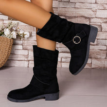 Load image into Gallery viewer, Women's Suede Chunky Heel Ankle Boots - Round Toe Cutout Design Winter Footwear