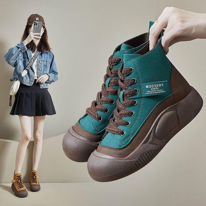 Women's Retro High Top Platform Sneakers | Height-Boosting Leather Shoes