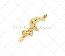 Load image into Gallery viewer, CZ Micro Pave Cresent Moon With Teddy Bear Shape Pendant,18K Gold Filled Moon Bear Charm, Necklace Bracelet Charm Pendant,16x51mm,Sku#LK477