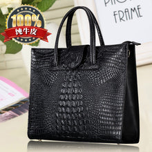 Load image into Gallery viewer, Women's Large Capacity Genuine Leather Tote Bag – Crocodile Pattern Business Shoulder Bag