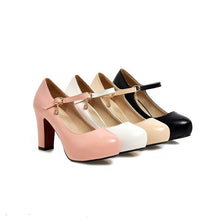 Load image into Gallery viewer, Platform High Heels Slip-On Pumps. Women's Chunky Heel Round Toe Dress Shoes PU Leather Non-Slip
