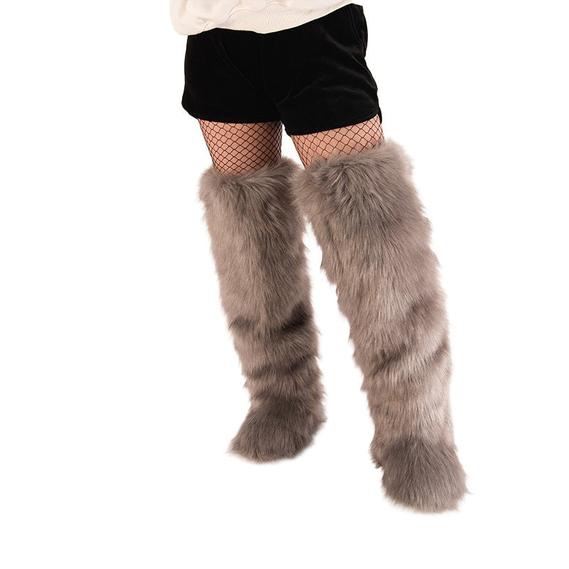 Women's 72cm Thigh-High Boots – Faux Wool Over-the-Knee Slip-On Winter Boots