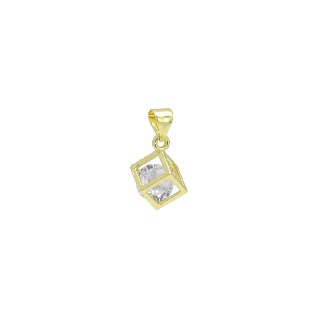 Clear CZ Gold Diamond Cube Cage Charm Pendant, Sku#LK1079
