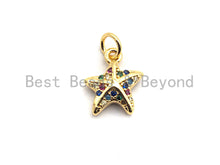 Load image into Gallery viewer, CZ Colorful Micro Pave Starfish Pendant, Starfish Shaped Pave Pendant, Gold plated, 10x12mm, Sku#F824