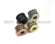 Load image into Gallery viewer, CZ Big Hole Drum Barrel Green Micro Pave Spacer Beads, Gold/Rose Gold/Silver/Black Cubic Zirconia Spacer Beads, DIY Jewelry, 6x7mm, sku#X47