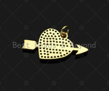 Load image into Gallery viewer, CZ Micro Pave Cupid Arrow On Heart Shape Pendant,Cubic Zirconia Dainty Gold Charm, Necklace Bracelet Charm Pendant,25x18mm, Sku#LK271