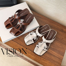 Load image into Gallery viewer, Women's Tassel Slide Sandals | Square Toe Block Heel Cowhide Mules