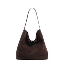 Load image into Gallery viewer, Women's Minimalist Suede Leather Tote Bag - Genuine Leather Shoulder Bag with Zipper Pockets