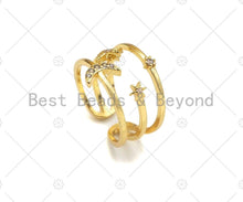 Load image into Gallery viewer, Star Moon Ring, Moon Rings, Stars Celestial, Gold Ring, Bridesmaid Gift, Moon Star Galaxy Jewelry, Moon Star Ring, sku#JL24