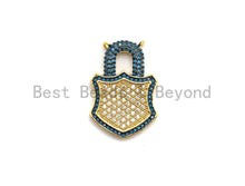 Load image into Gallery viewer, Colorful CZ Micro Pave Lock Pendant,Lock Pave Pendant,Turquoise/Fuchsia/Green/Cobalt/Yellow/Black plated, 18x26mm, Sku#F674