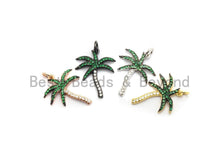 Load image into Gallery viewer, Green CZ Micro Pave Coconut Tree Pendant, Palm Tree Pave Pendant, Gold/Rose Gold/Silver/Gunmetal plated, 17x21mm, Sku#F698C