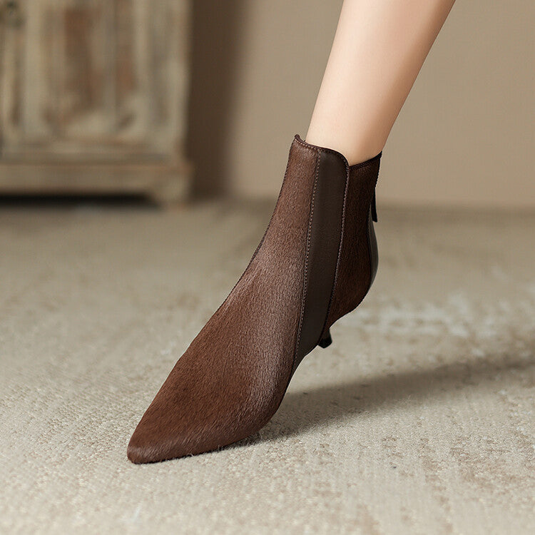 Women's Genuine Leather Stiletto Heel Pointed-Toe Ankle Boots – Back Zipper, Velvet or Single Lining