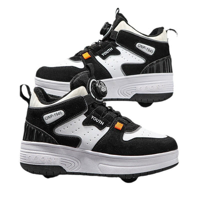 Kids Dual-Wheel Roller Skate Walking Shoes | Mesh-Panel Lace-Up Sneakers