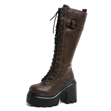 Load image into Gallery viewer, Women's Lace-Up Over-the-Knee Boots - High Heel Chunky Heel Round Toe Side Zipper