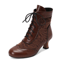 Load image into Gallery viewer, Plus Size Lace-Up Ankle Boots Women | Colorblock Patchwork Low-Top Boots Sizes 34–50