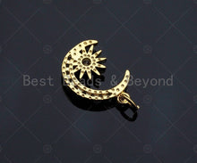 Load image into Gallery viewer, Dainty CZ Micro Pave Moon Star Charm/Pendant, Moon Shape Charm, Gold Pendant, Gold plated charm, 10x14mm, Sku#JL07