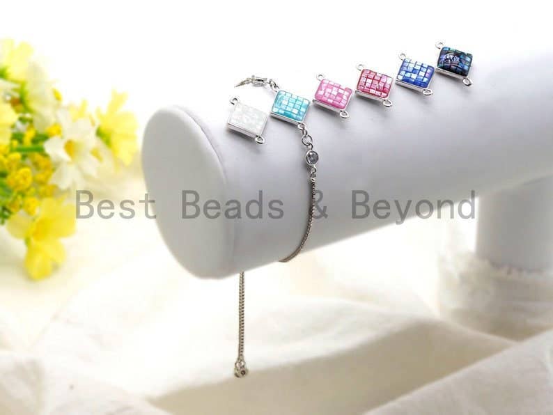 100% Natural Abalone Shell  Connector Diamond Shape with Gold/Silver Plated Edging, Abalone Shell Charm 14x18mm,SKU#Z288