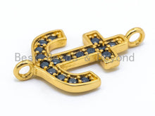 Load image into Gallery viewer, CZ Black Micro Pave Anchor Connector, Cubic Zirconia Anchor Arrow Connector, Men's Jewelry Findings, 14x23mm,1pc/2pcs/4pcs, sku#M101