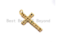 Load image into Gallery viewer, Colorful CZ Micro Pave Cross Pendant, Cz Pave Bracelet Necklace Pendant in Gold Finish,27x15mm, sku#F906