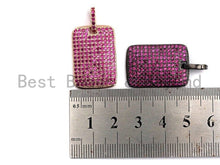 Load image into Gallery viewer, Fuchsia CZ Micro Pave Rectangle Pendant/Charm, Cubic Zirconia Pendant, Pave Dog Tag, 18x27mm, sku#X48