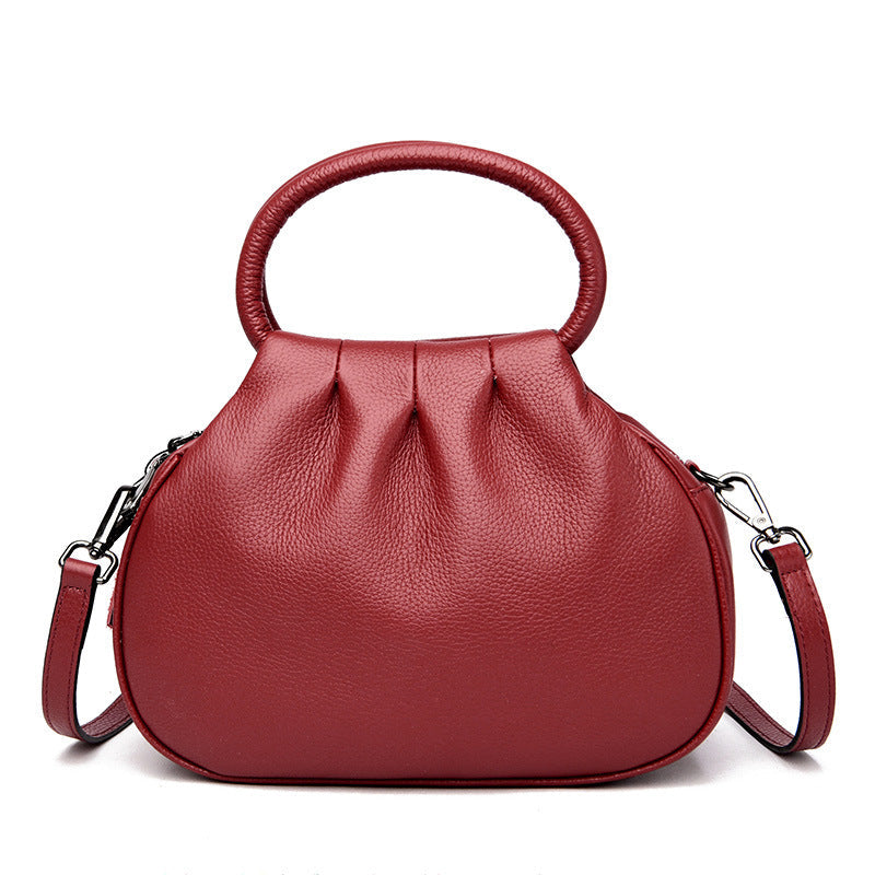 Heart-Shaped Genuine Leather Crossbody Bag for Women – Full-Grain Cowhide, Black, Gray & Wine Red